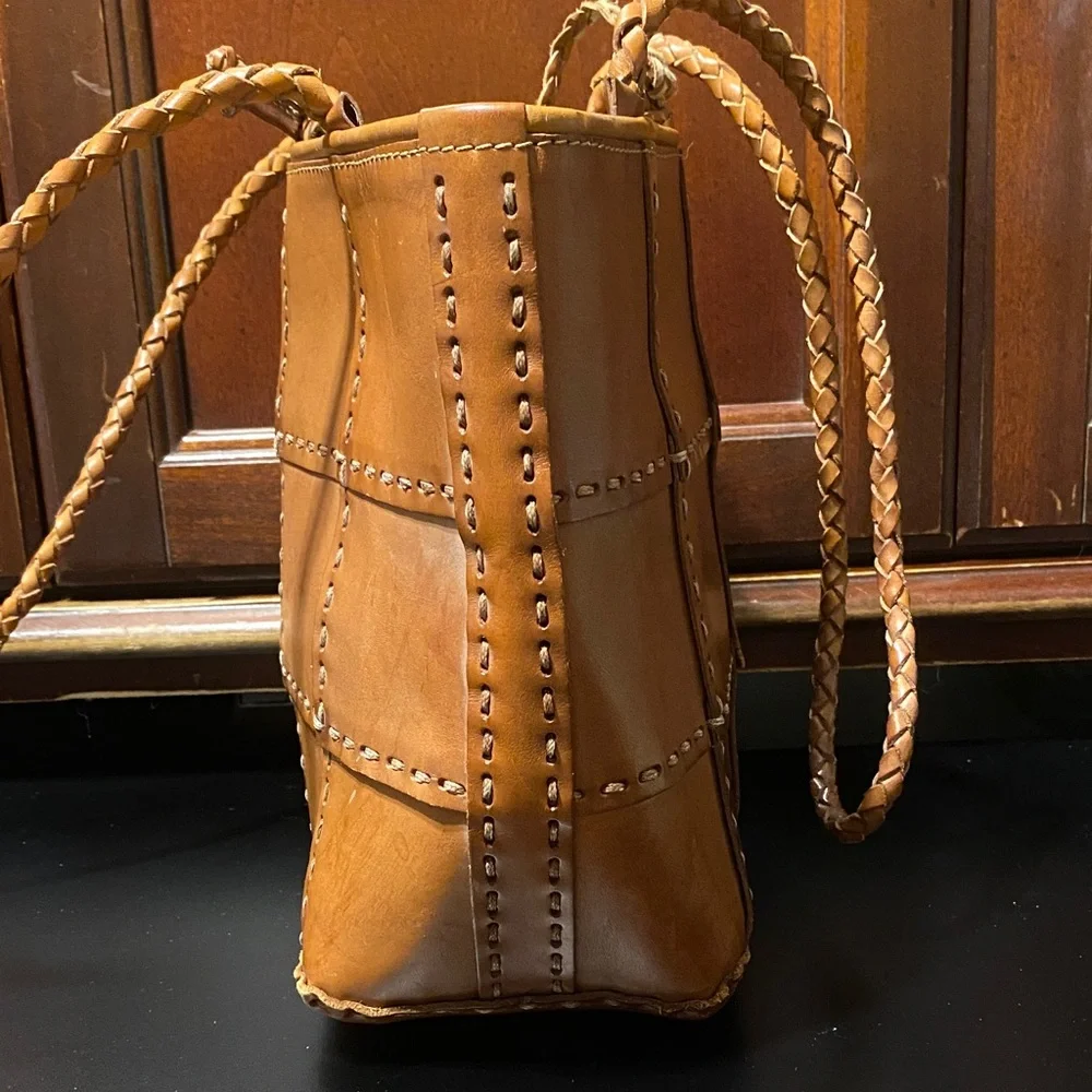 Ellepi Vintage Elegant Tan Braided Handle Tote Bag